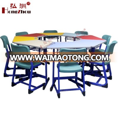 Supply Antique Kindergarten School Furniture Wooden Folding Table and Chairs Mate 8 Kids Party Table